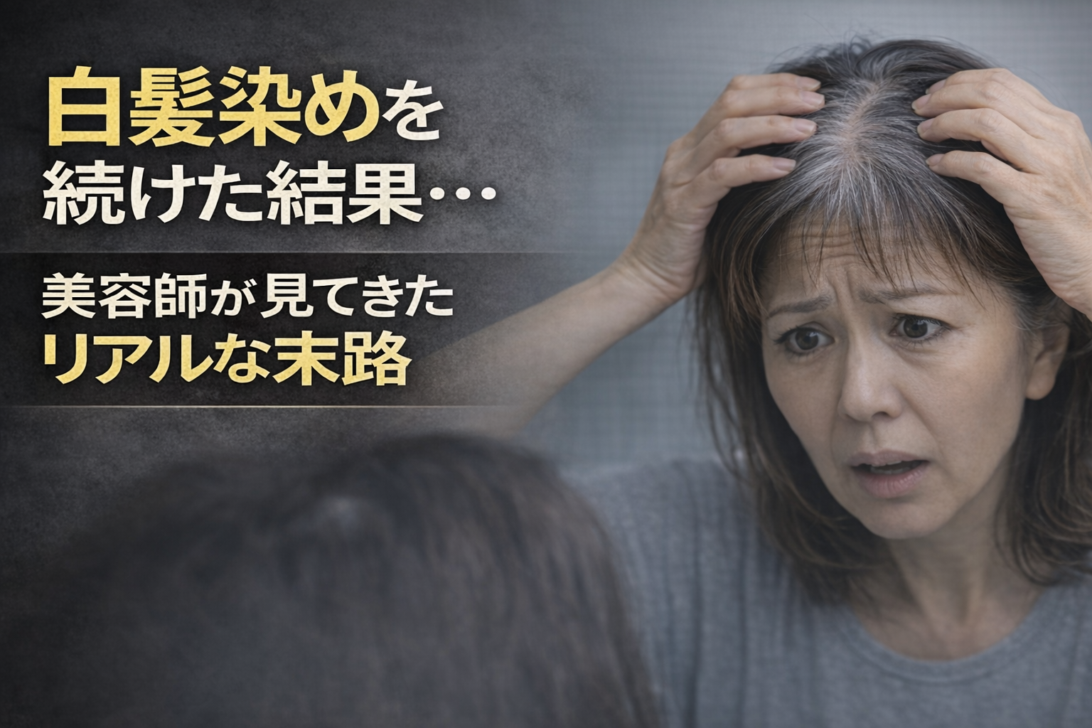 白髪染めを続けた結果に不安を感じる女性と頭皮の薄毛の様子｜美容師が見てきたリアルな末路を解説